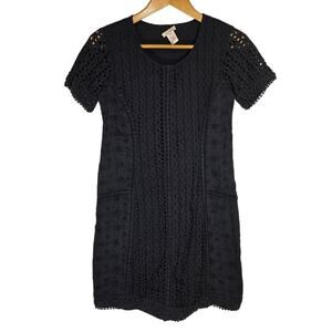 Sundance Gray Eyelet Lace Textured Short Sleeve Dress Cottage Brunch Office 12